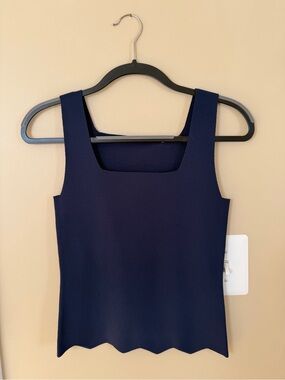 Elie Tahari Navy Ribbed Square-Neck Tank